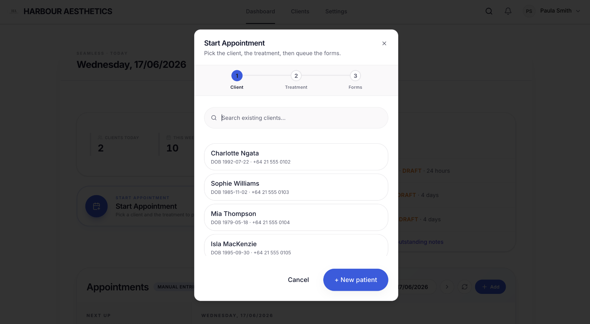 Start appointment wizard