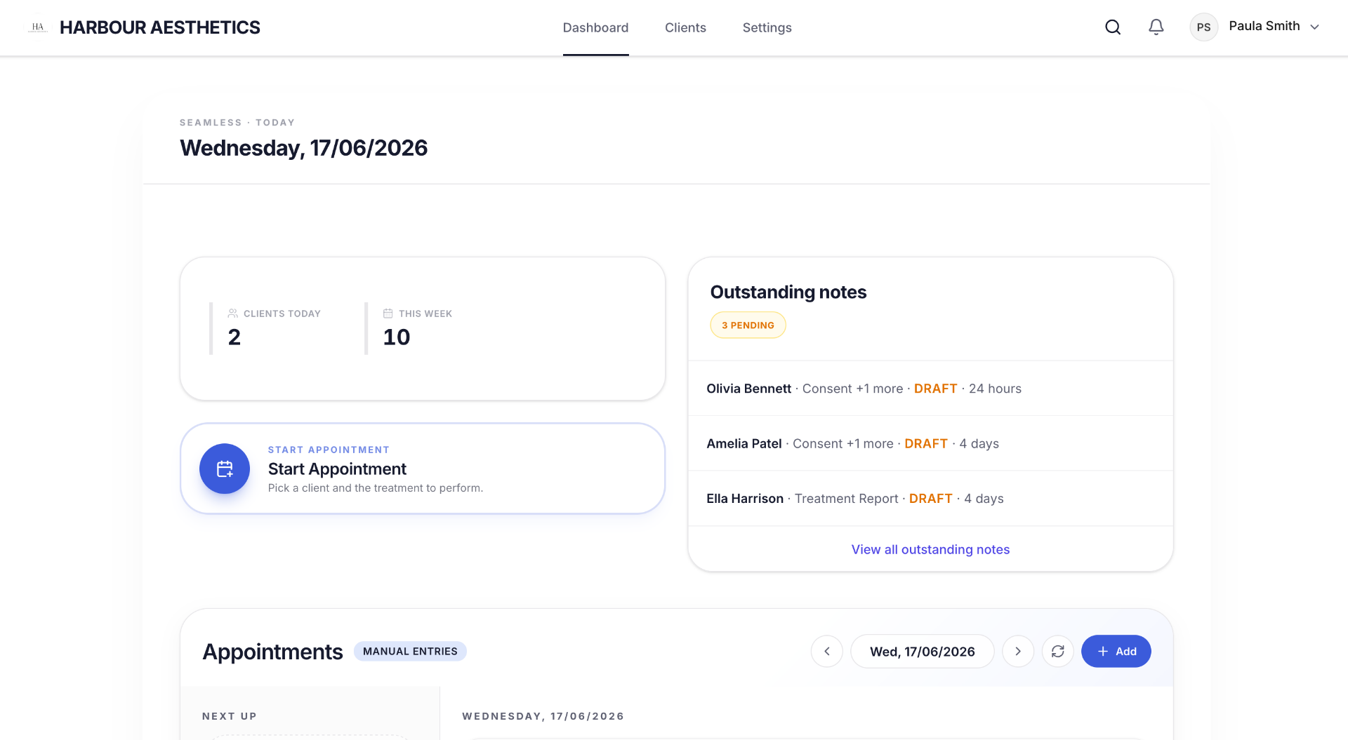 Clinic dashboard